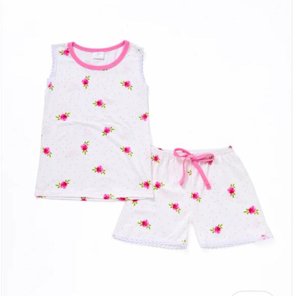Toddler Girls Honeydew USA 2T Pink Polka Dot Pink Rose Lace Shirt and Shorts Set - Picture 7 of 8